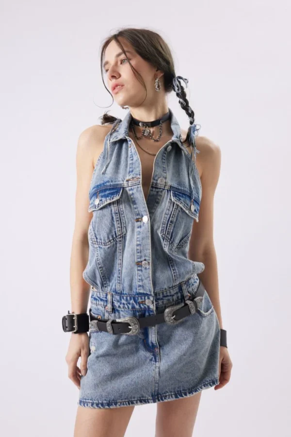 1 Halter Low Rise Denim Dress