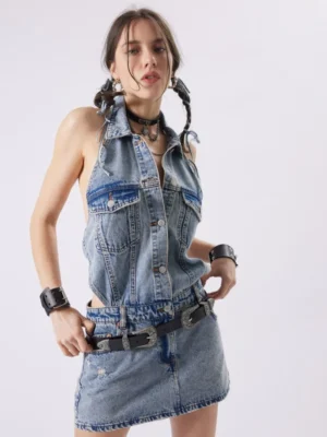 Halter Low Rise Denim Dress