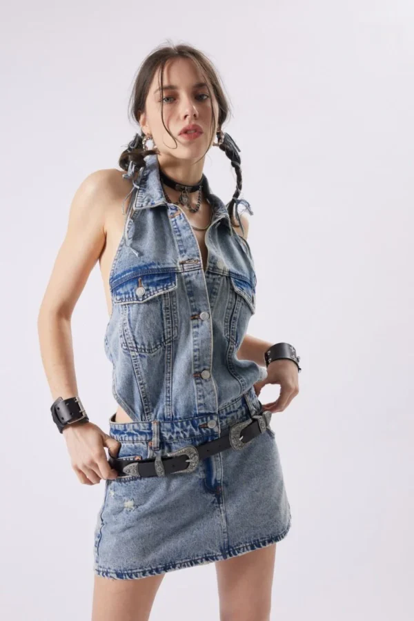 2 Halter Low Rise Denim Dress