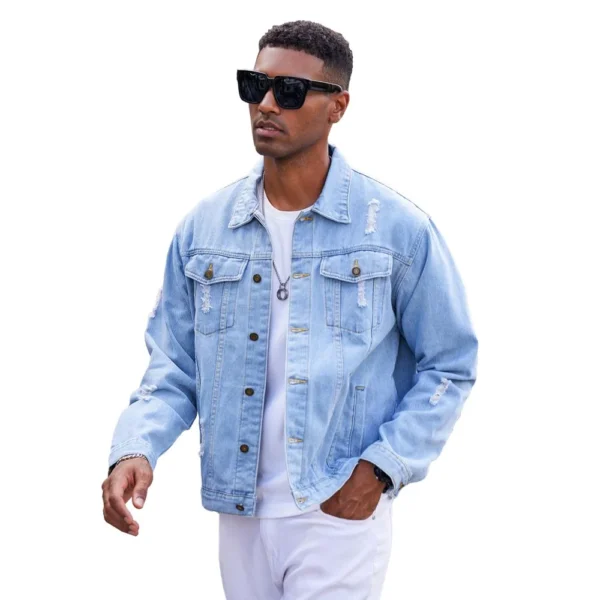 2 Casual Jean Jacket for Men Ripped Sports Denim Jacket