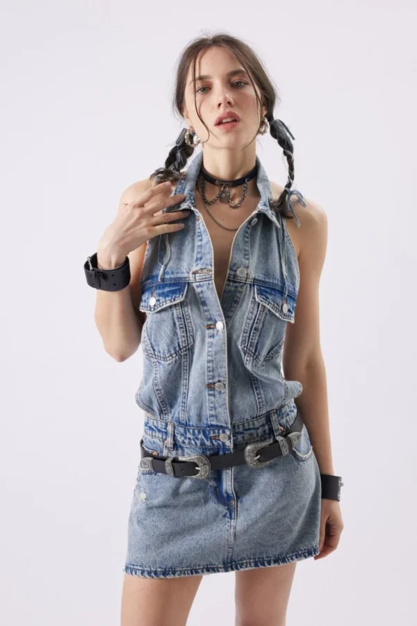 3 Halter Low Rise Denim Dress