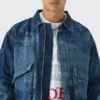 Relaxed Cropped Renaissance Laser Print Jean Jacket