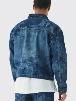 Relaxed Cropped Renaissance Laser Print Jean Jacket