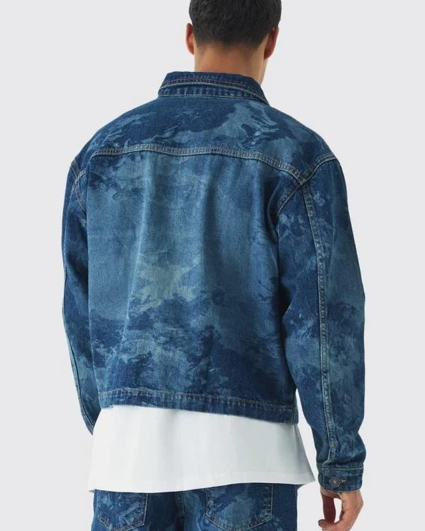 Relaxed Cropped Renaissance Laser Print Jean Jacket