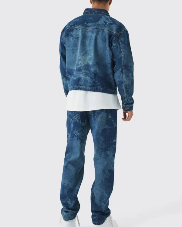 Relaxed Cropped Renaissance Laser Print Jean Jacket