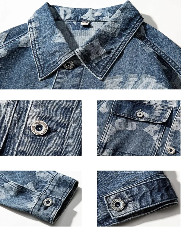 Laser Engraving Print Jacket Men's Denim Jackets Coat Boy Autumn Winter Long Sleeve Jean Casual Outwear Laser Engraving Print Loose Tops Outwear blue