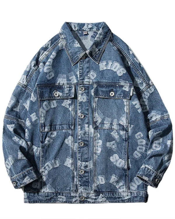 Laser Engraving Print Jacket Men's Denim Jackets Coat Boy Autumn Winter Long Sleeve Jean Casual Outwear Laser Engraving Print Loose Tops Outwear blue