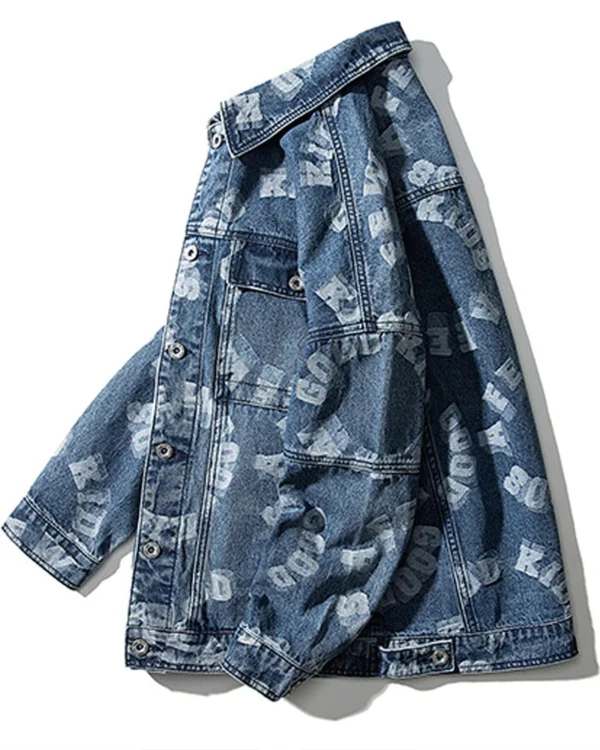 Laser Engraving Print Jacket Men's Denim Jackets Coat Boy Autumn Winter Long Sleeve Jean Casual Outwear Laser Engraving Print Loose Tops Outwear blue