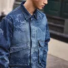 Relaxed Cropped Renaissance Laser Print Jean Jacket
