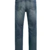 A medium dark indigo wash denim jeans
