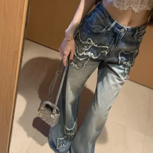 Affixed Cloth Embroidery Denim Jeans