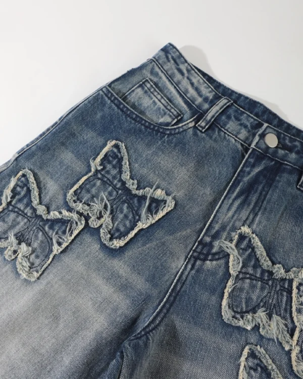 Affixed Cloth Embroidery Denim Jeans