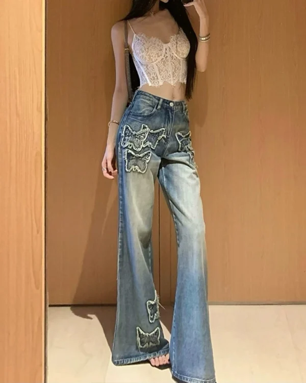 Affixed Cloth Embroidery Denim Jeans