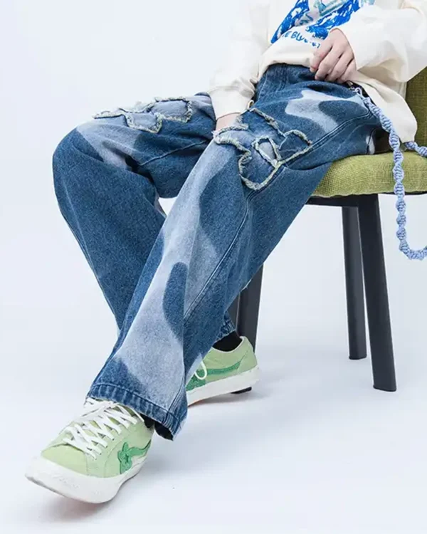 Affixed Cloth Embroidery Denim Clothing Washing Out Color Affixed Cloth Embroidery Denim Jeans