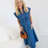 Button Down denim women dress