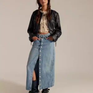 Button front Denim Maxi Skirt