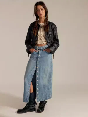 Button front Denim Maxi Skirt