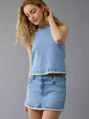 Crochet denim quit vest