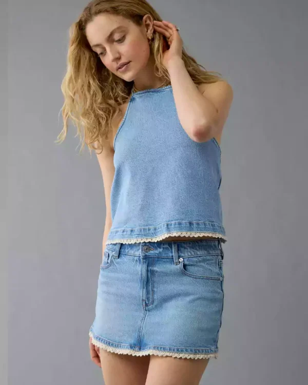 Crochet denim quit vest