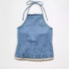 Crochet denim quit vest