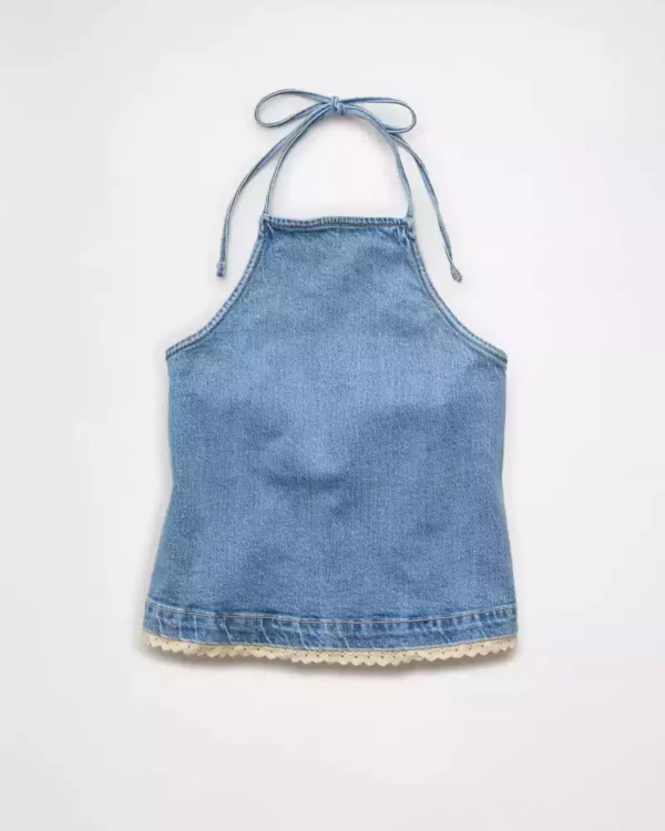 Crochet denim quit vest