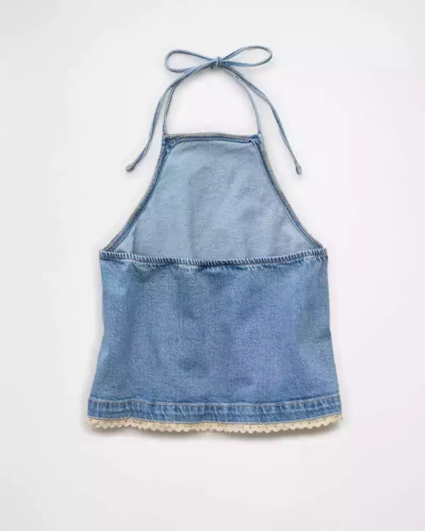 Crochet denim quit vest