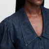 Dark rinse Denim Puff-Sleeve Collared Shirt Dark rinse Denim Puff-Sleeve Collared Shirt