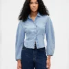 Denim Balloon-Sleeve Shirt
