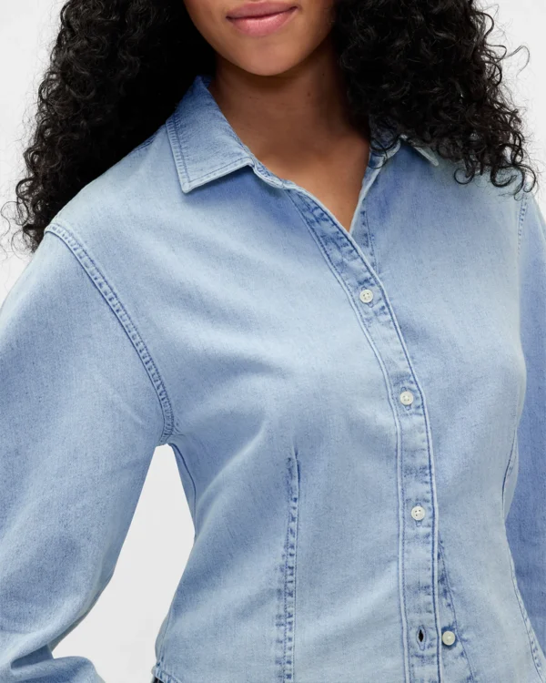 Denim Balloon-Sleeve Shirt