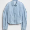 Denim Balloon-Sleeve Shirt