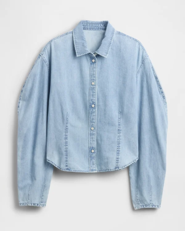 Denim Balloon-Sleeve Shirt