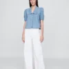 Denim Puff-Sleeve Collared Shirt Denim Puff-Sleeve Collared Shirt