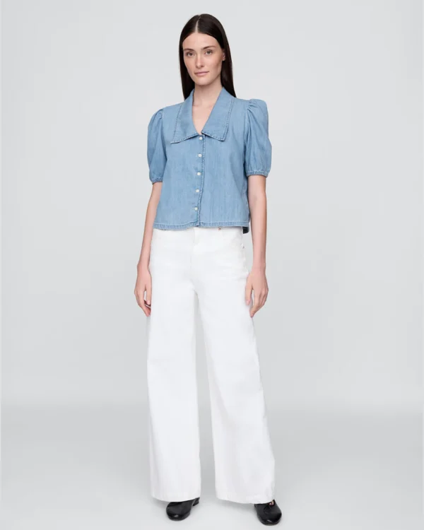 Denim Puff-Sleeve Collared Shirt Denim Puff-Sleeve Collared Shirt