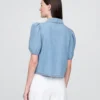Denim Puff-Sleeve Collared Shirt Denim Puff-Sleeve Collared Shirt