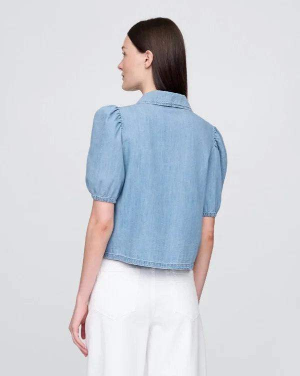 Denim Puff-Sleeve Collared Shirt Denim Puff-Sleeve Collared Shirt