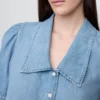 Denim Puff-Sleeve Collared Shirt Denim Puff-Sleeve Collared Shirt