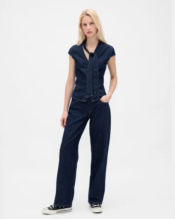 Denim Tie-Neck Top