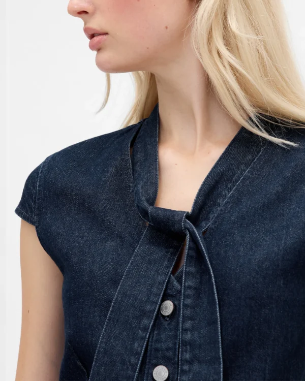 Denim Tie-Neck Top