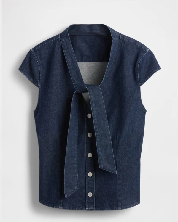 Denim Tie-Neck Top