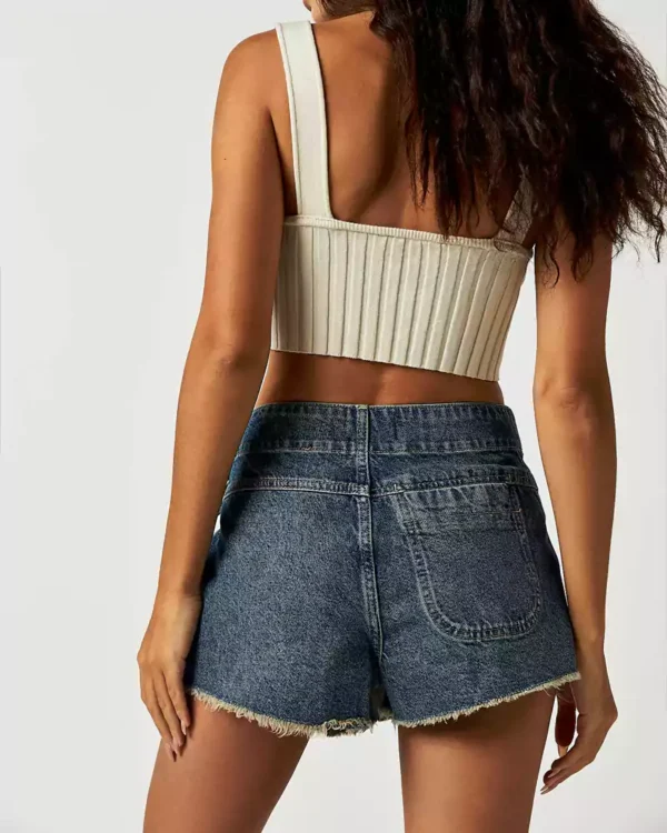 Denim mini skirt with a frayed hem