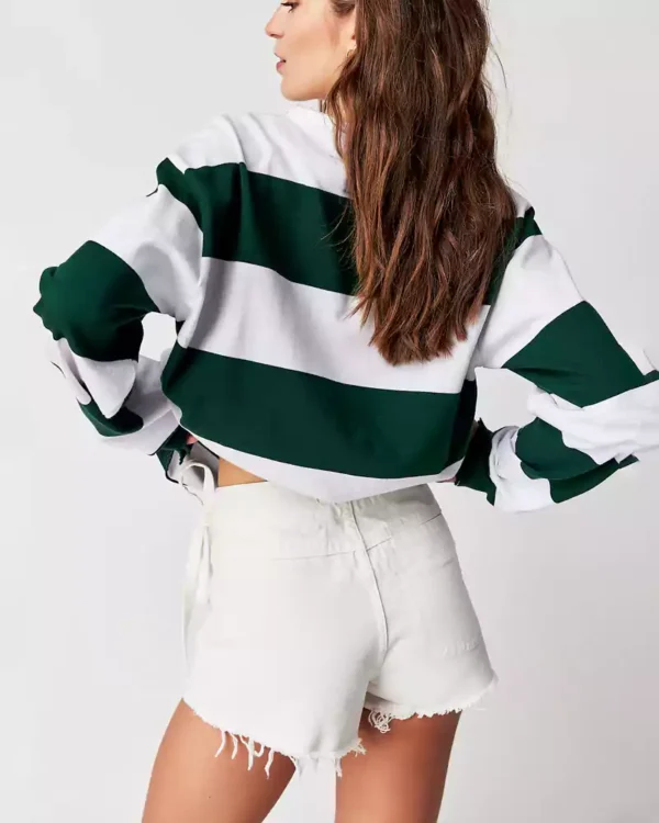 Denim mini skirt with a frayed hem