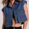 Edgy Mood Pocket Oversized Crop Denim Vest