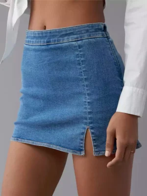 High-Waisted Denim Skort