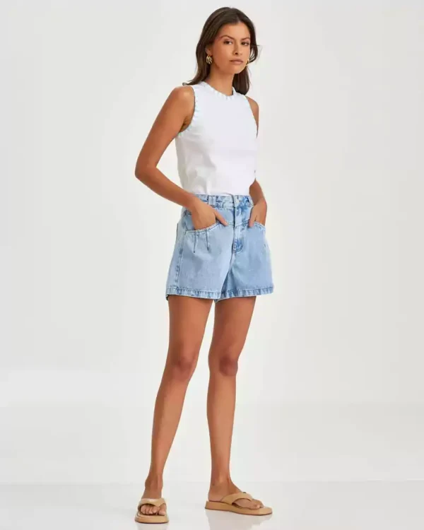 Light blue washed denim shorts