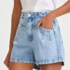 Light blue washed denim shorts