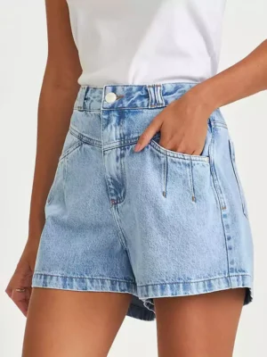 Light blue washed denim shorts