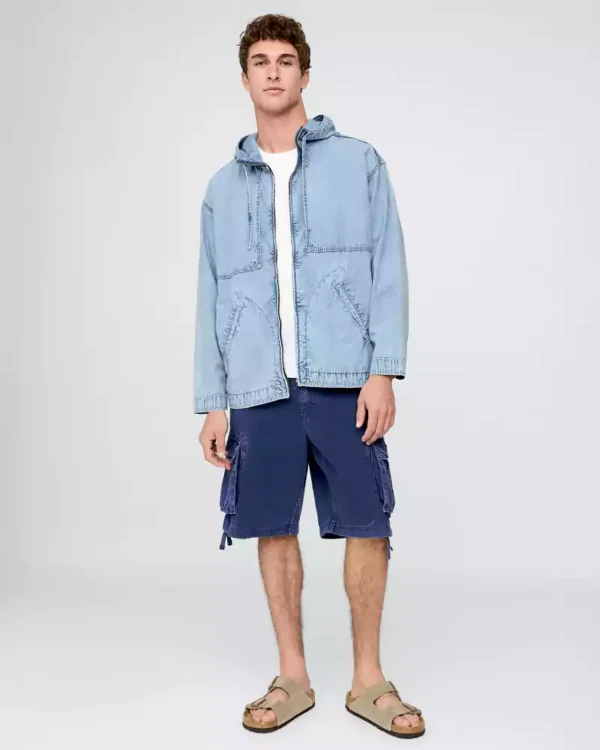 Light blue zip-up oversize denim jacket