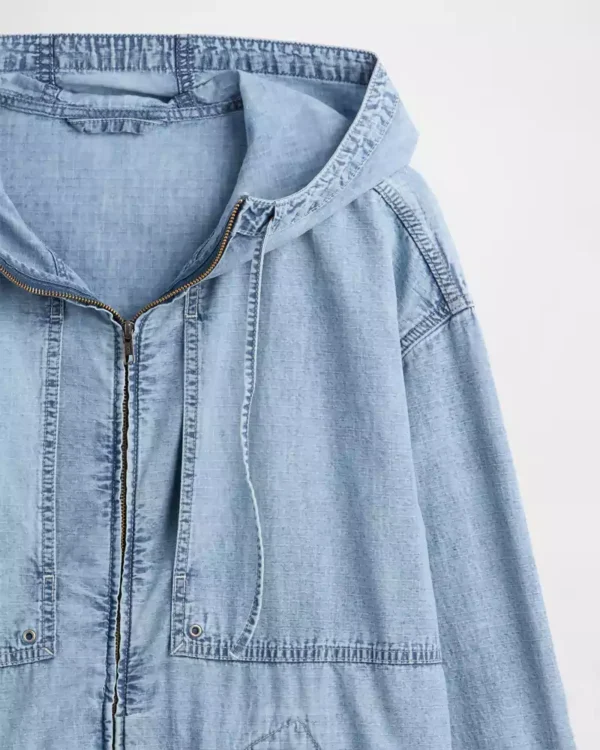 Light blue zip-up oversize denim jacket