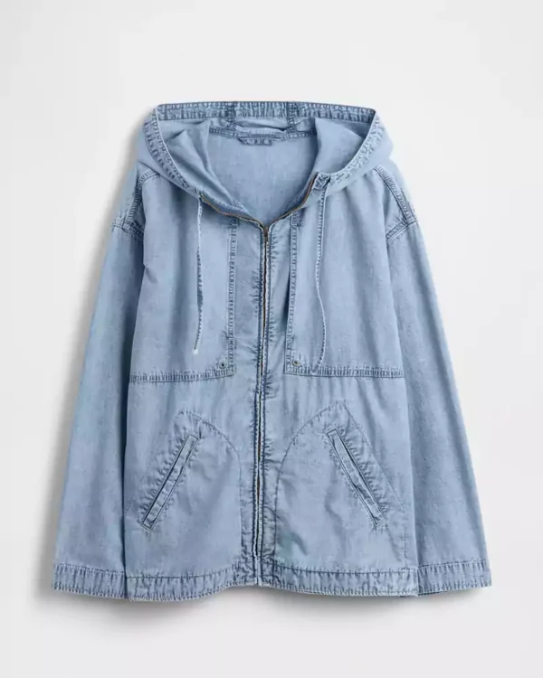 Light blue zip-up oversize denim jacket