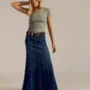 Light washed denim maxi skirts